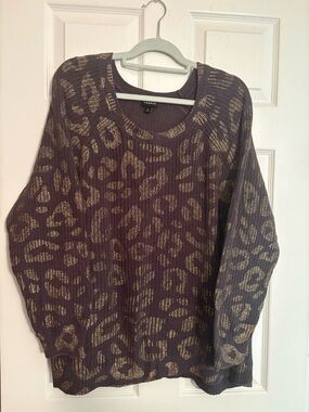 Torrid Grey Sweater with Gold Metallic Leopard Print